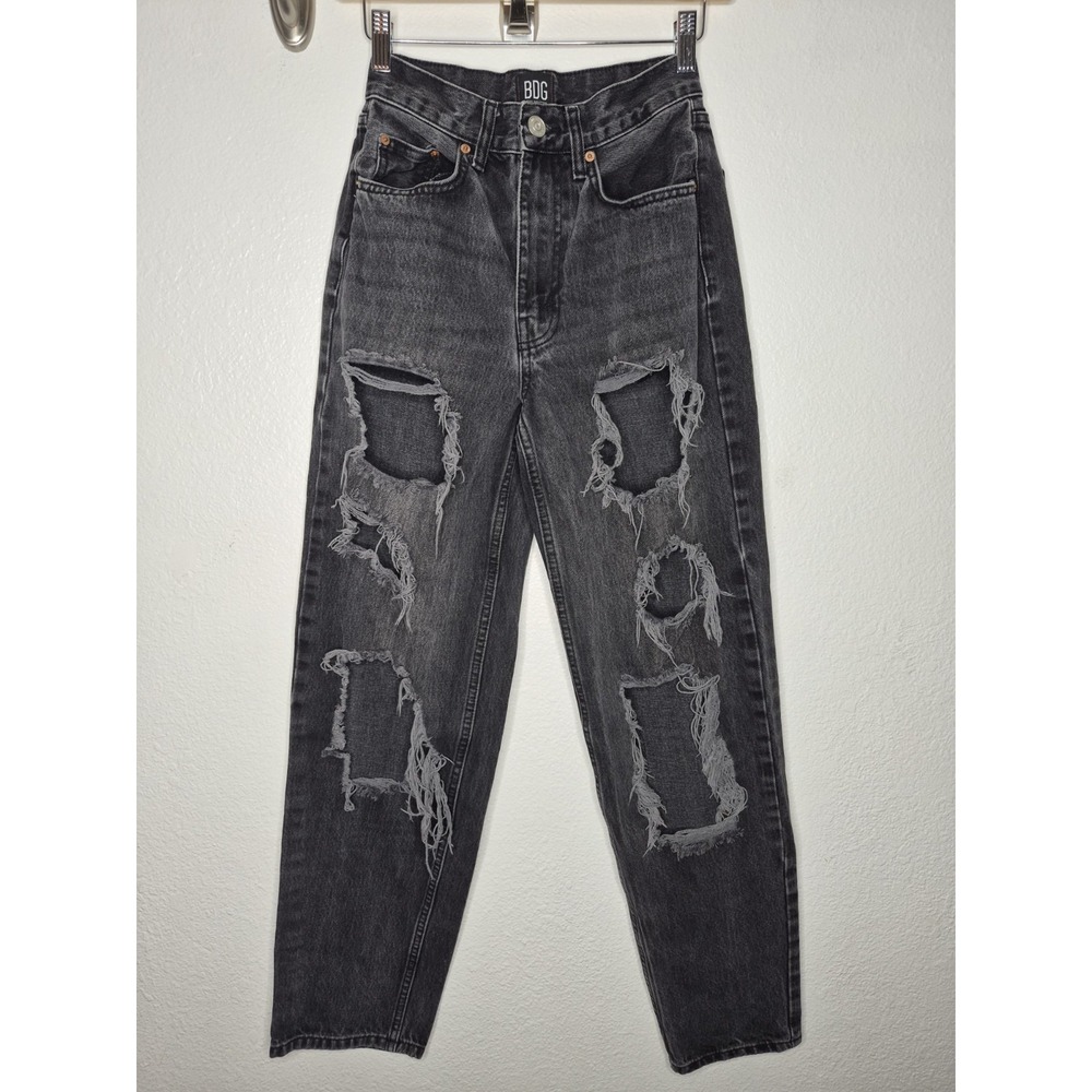 BDG Urban Outfitters High Rise Baggy Jeans Womens 25 Washed Black Distressed